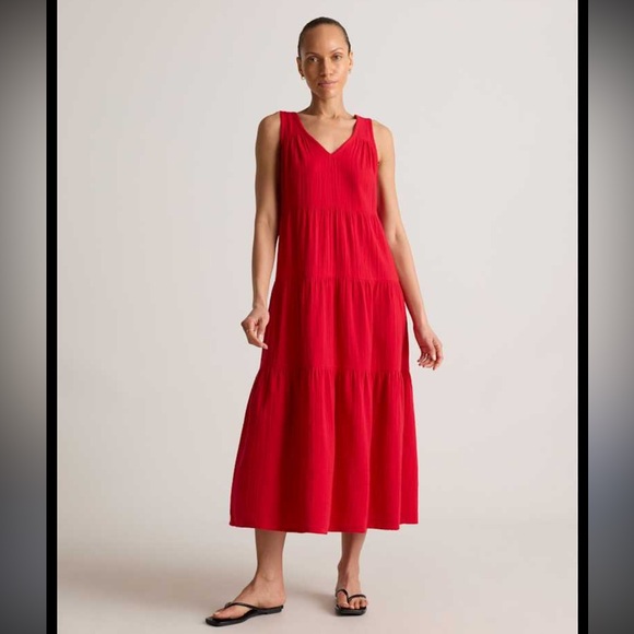Quince 100% Organic Cotton Gauze Tiered Maxi Dress Women’s XL, Hot Pink - Picture 1 of 7